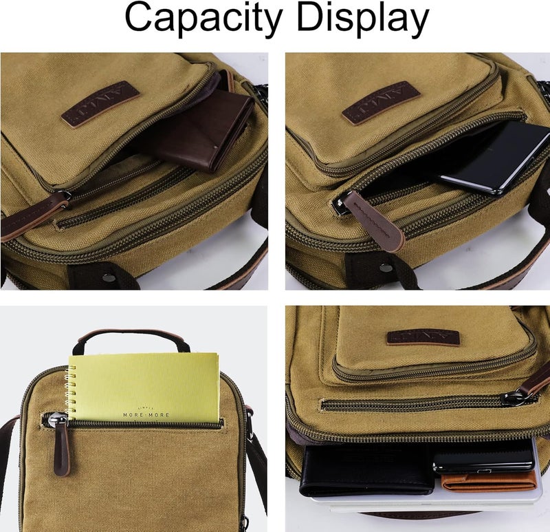 AMJ Messenger Bag for Men, Canvas Crossbody Shoulder Bags Vintage Satchel for Travel Work Business | Canvas, Vintage, for Travel, Work, Business - Image 5